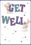 Bursting with cheerful optimism, this get well card brims with the neighbourly warmth that's signature to St Mary Cray. The design unfolds as two adorable companions-a fluffy teddy bear and an exuberant puppy-spring forward from the card, each joyfully embracing the large, vibrant letters spelling 'Get Well.' The rich tones of blue and teal text are set against a soothing cream background, their contrast reminiscent of bluebells in local fields. Scattered across the illustration, stars in deep purples and blues twinkle like well wishes sent from friends and family. The bear's soft, honeyed fur and the puppy's floppy, velvet ears appear nearly touchable, inviting comfort and reassurance. This lovingly illustrated card feels as thoughtful as a bouquet delivered from a St Mary Cray florist-caring, sincere, and perfect for bringing hope and light to anyone in need of encouragement in our close-knit community.